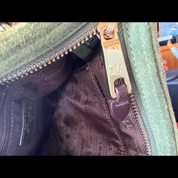 Olive green leather strap crossbody suede bag - Picture 12 of 17